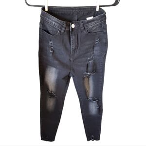 New Small distressed Jeans Black pants skinny style front and back wash